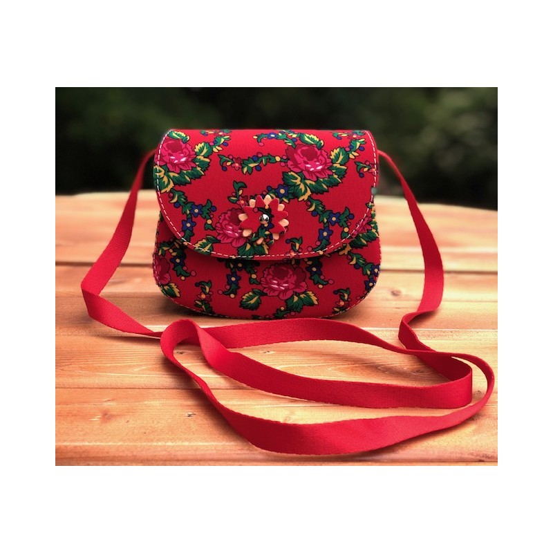 Sac fleuri rouge 16 x 21 cm