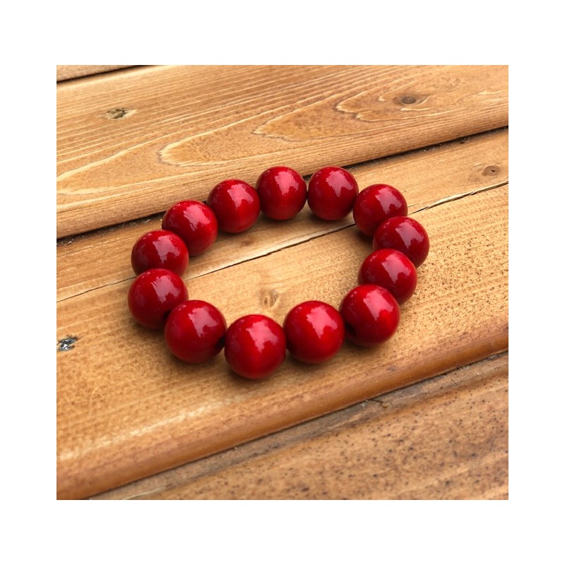 Bracelet boules en bois colori rouge