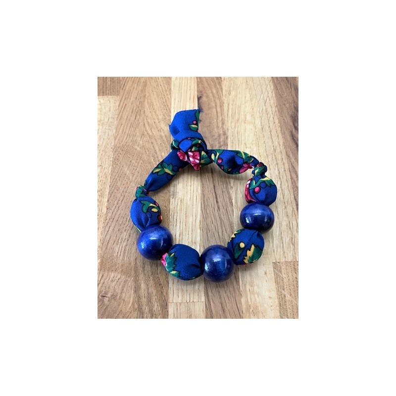 Bracelet boules avec tissu colori bleu