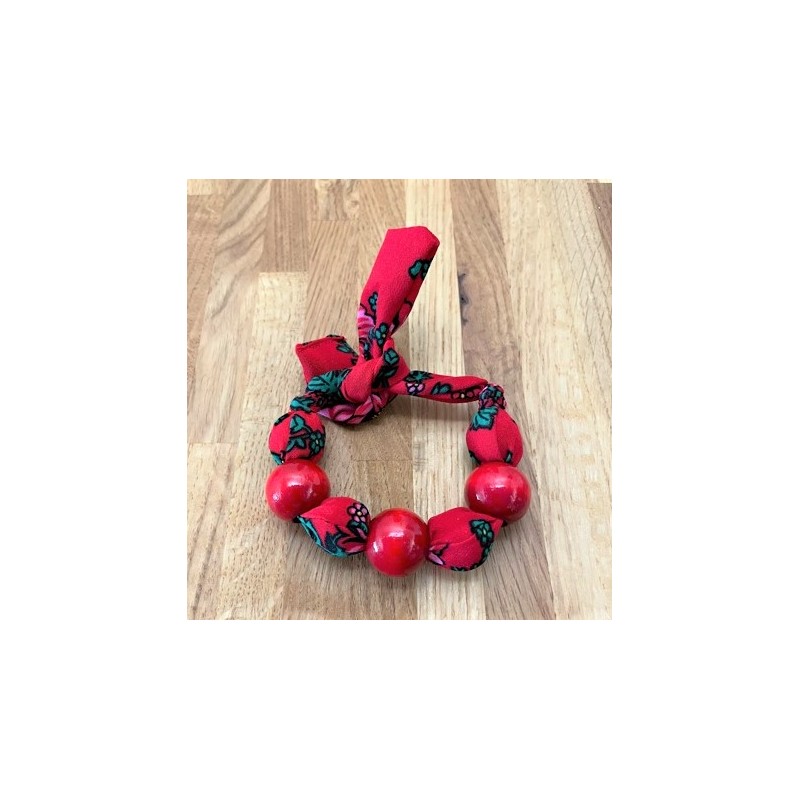 Bracelet boules avec tissu colori rouge